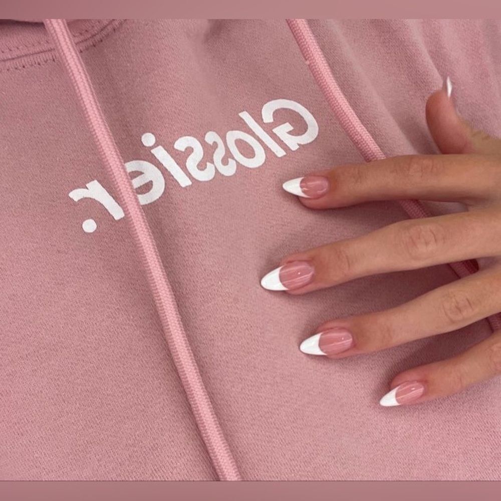 Glossier classic pink skincare brand hoodie